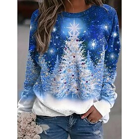 Women's Pullover Sweatshirt Graphic Christmas Tree Fashion Casual Long Sleeve Crew Neck Regular Tops Street Dailywear Casual Print Red Blue Light Blue Spring F