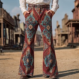 Hombre Diseño Geométrico Étnico Cultura india Pantalones Pantalones de discoteca Pantalones de campana de los años 60 y 70 Media cintura occidental retro de la