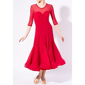 Women's Red Ballroom Dance Dress Flared Skirt, and Heart-Shaped Bodice - Elegant Performance Wear for Latin, Salsa, and Social Dance