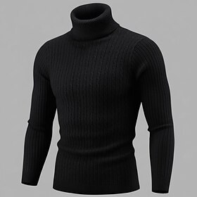 Herren Pullover Rollkragenpulli Zur Seite fahren Stricken Strick Geflochten Feste Farbe Rollkragen Vintage-Stil Weich Heim Täglich Bekleidung Winter Herbst Sch