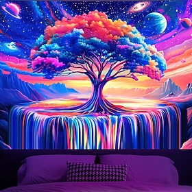 Magnifique tapisserie murale représentant un arbre de vie lumineux, un ciel, une planète, une cascade, un paysage, une grande décoration murale, pour photograp