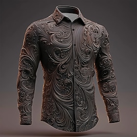 Halloween Men's Texture 3D Swirl Intricate Floral Shirt Button Up Shirt Long Sleeve Vintage Retro Dark Gothic Style Outdoor Holiday Spring Fall Turndown 3D Pri
