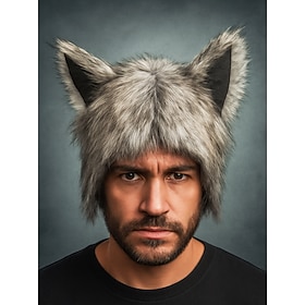 Men's Halloween Wolf Ear Hat – Furry Polyester Plush Costume Cap for Cosplay, Party and Winter Wear