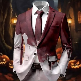 Halloween Men's Coat Blazer Outdoor Street Casual Casual Daily Fall / Winter 100% Polyester Gradient Blood stains 3D Print Buttons Thermal Warm Comfortable Sin