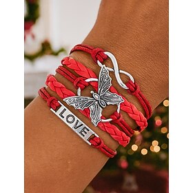 Pulseira feminina de Natal multicamadas com pingente de borboleta e amor, joias trançadas ajustáveis em várias cores para festas de fim de ano e presentes