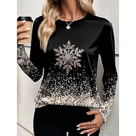 Christmas Women's T Shirt Graphic Vintage Fashion Stylish Long Sleeve Crew Neck Round Neck Regular Tops Daily Weekend Print Pink Blue Purple Gold Green Summer