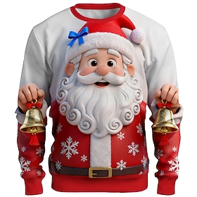 Christmas Men's Santa Claus Sweatshirt Cool Party 3D Long Sleeve Crew Neck Vacation Party Gift Red Red 2 Crewneck 3D All Seasons Designer S M L XL XXL XXXL