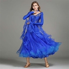Ballroom Dance Dress Pure Color Women's Performance Training Theme Party Long Sleeve Spandex