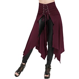 Women's Vintage Princess Lolita Casual Maxi High Waist Skirts Plain Pocket Asymmetric Hem Inelastic Daily Party Blue Wine Black Green Spring