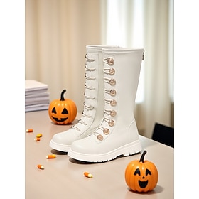 Korean Idol Inspired Pop Star Costume Shoes-Trendy White and Brown Fashion Boots for Girl Casual and Street Style