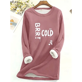 Women's Pullover Sweatshirt Graphic Letter Warm Casual Fuzzy Long Sleeve Crew Neck Round Neck Long Tops Street Casual Light Pink Black Dark Pink Blue Spring Fa