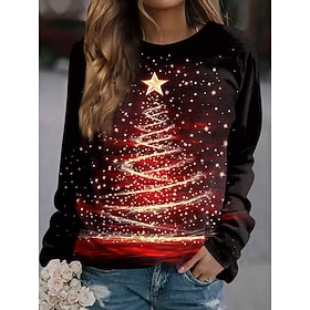 Christmas Women's Pullover Sweatshirt Graphic Tree Fashion Casual Long Sleeve Crew Neck Regular Tops Street Dailywear Casual Print Red Blue Dark Blue Spring Fa