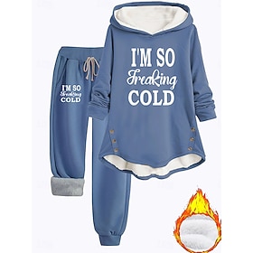 Women's Hoodie Long Sleeve Hooded Fleece Lined Graphic Letter Drawstring Print Daily Casual Daily Blue Pink Gray Fall Loose Fit