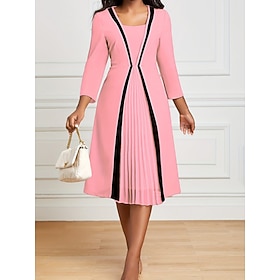 Women's Midi Dress A Line Dress Work Dresses Semi Formal Office Regular Fit Plain 3/4 Length Sleeve Crew Neck Black Pink Red Khaki Spring Fall