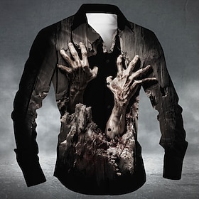 Halloween Men's Zombies Hand Horror Shirt Button Up Shirt Long Sleeve Dark Punk Gothic Style Outdoor Holiday Summer Spring Turndown 3D Print Collared Shirts Bl