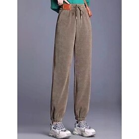 Women's Joggers Fleece Pants Trousers Corduroy Pants Fashion Streetwear Basic Full Length High Waist Plain Drawstring Pocket Elastic Waist Warm Soft Comfortabl