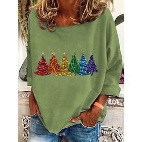 Christmas Women's T Shirt Graphic Bohemia Vintage Fashion Long Sleeve Crew Neck Regular Tops Daily Weekend Print Black Pink Red Blue Green Spring Fall