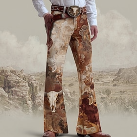 Men's Cow Print Ethnic Abstract Art Trousers Disco Pants 60s 70s Bell Bottoms Mid Waist Western Vintage Retro Outdoor Vacation Side Pockets Flared Leg Pants Tr