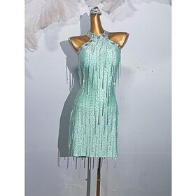 Latin Dance Dress Tassel Pure Color Splicing Women's Performance Training Sleeveless High Spandex