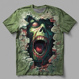 Men's Optical Illusion Zombies 3D T Shirt Short Sleeve T shirt 3D Print Crew Neck Shirt Exaggerated Designer Horror Party Street Holiday Green 1# Green 2# Gree
