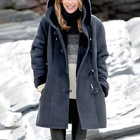 Women's Sherpa Jacket Comfortable Breathable Buttons Elegant Casual Plain Casual Vacation Street Daily Wear Open Front Long Hooded Regular Long Sleeve Outerwea