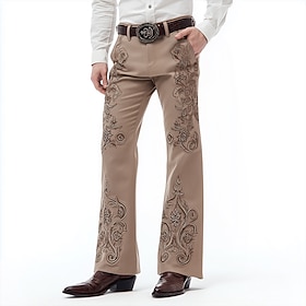 Men's Floral Print Flowers Disco Pants 60s 70s Bell Bottoms Mid Waist Western Vintage Retro Outdoor Vacation Casual Side Pockets Flared Leg Pants Trousers Spri
