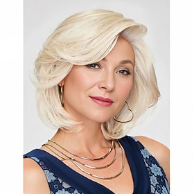 Women's Platinum Blonde Short Layered Bob Wig Natural Looking Realistic Synthetic Hair Heat Resistant Side Part Elegant Daily Wear Fashion Style
