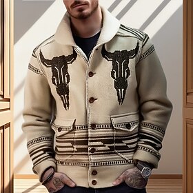 Men's Sweater Cardigan Sweater Fair Isle Sweater Ribbed Knit Regular Tops Knitted Plain Turndown Vacation Fashion Casual Daily Wear Clothing Apparel Fall Sprin