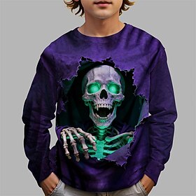 Boys' 3D Skull T shirt Tee Long Sleeve Spring Fall Fashion Basic Kids 4-12 Years Crew Neck Outdoor Casual Daily Regular Fit