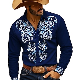 Men's Floral Print Ethnic Flowers Shirt Western Shirt Button Up Shirt Long Sleeve Vintage Retro Outdoor Casual WorkWear Spring Fall Turndown 3D Print Collared
