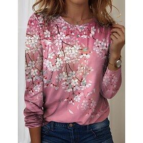 Women's T Shirt Print Floral Graphic Vintage Stylish Casual Long Sleeve Crew Neck Round Neck Regular Tops Daily Blue Yellow Pink Purple Green Spring Fall Winte