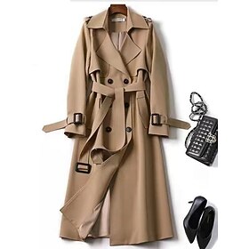 Women's Trench Coat Comfortable Breathable Buttons With Belt Casual Plain Vacation Street Casual Daily Wear Single Breasted Long Turndown Regular Fit Long Slee