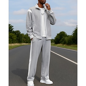Men's Zip Up Sweatshirt Lounge Sweatsuit Sets 2 Piece Tracksuit with Pocket Color Block Clothing Suit Fall Black White Hiking Vocation Outdoor Long Sleeve Spor
