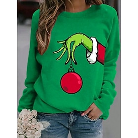 Halloween Women's Green Monster Hand Ornament Graphic Sweatshirt Funny Holiday Print Long Sleeve Crew Neck Casual Pullover Green Red