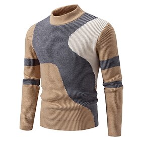 Men's Sweater Pullover Sweater Jumper Ribbed Knit Regular Tops Patchwork Color Block Color Block High Neck Knitwear Contemporary Casual Daily Wear Clothing App