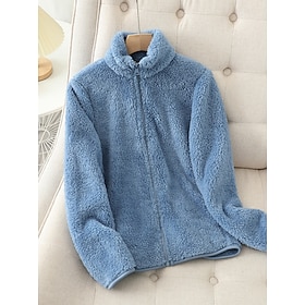 Women's Sherpa Jacket Comfortable Breathable Zipper Pocket Casual Plain Vacation Street Casual Daily Wear Zipper Regular Stand Collar Regular Fit Long Sleeve O