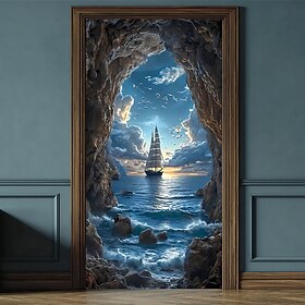 Door Cover Outdoor Banners Ocean Sailing Ship Aesthetic Mystic Bedroom Living Room Dorm Teens Room College Dorm Guys Man Cave Frat Bedroom Home Decor