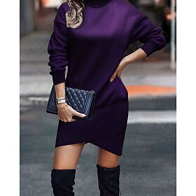 Women's Midi Dress Christmas Dress Velvet Dress Cocktail Dress Elegant Fashion Modern Daily Outdoor Evening Party Regular Fit Plain Long Sleeve Crew Neck Purpl
