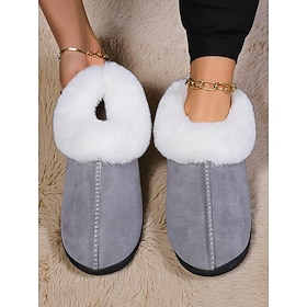 Women's Warm Fleece Lined Slippers with Faux Fur Collar, Cozy Non-Slip Indoor Shoes, Stylish Winter House Slippers for Ladies Holiday Comfort