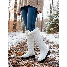 Women's White Waterproof Winter Knee-High Boots – Warm Padded Snow Boots for Cold Weather, Outdoor Activities and Casual Style