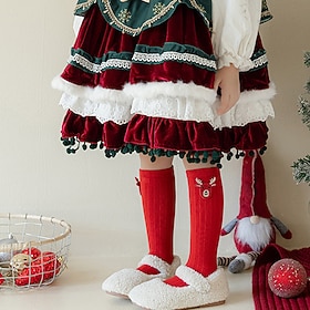 Kids Girls' Christmas Christmas Gift Stockings Socks Multicolor Light Green Wine Santa Claus Bow Fall Winter Daily Wear
