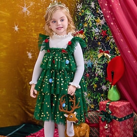 Christmas Costume Fancy Christmas Dress Cosplay Costumes Tulle Dresses with Accessories Christmas Trees Stars Cute Funny for Girls' Kid's Christmas New Year Pa