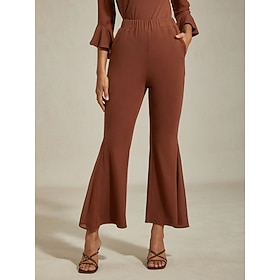 Pantalon pour femme, marron café, en modal butterflex, pattes d'éléphant, mousseline whisperflow, panneaux…: retailer-supplied image