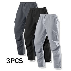 Men's Cargo Sweatpants Fleece Pants Joggers Trousers Casual Pants Drawstring Elastic Waist Multi-pack Solid Color Windproof Outdoor Full Length Outdoor Casual