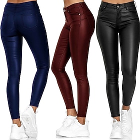 Women's Tapered pants Leather Pants Pants Trousers Fashion Streetwear Tights Full Length High Waist Plain Zipper Pocket Buckle Comfy Soft Comfortable Micro-ela