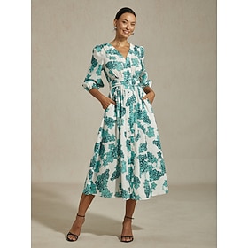 Women's Maxi Dress Teal Green Floral Printed Linen-Effect Vacation Casual Daily Spring Summer: retailer-supplied image