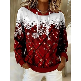 Women's Hoodies Snowman Christmas Tree Fashion Streetwear Casual Long Sleeve Hooded Regular Tops Dailywear Casual Drawstring Patchwork Print Blue Wine Red Fall