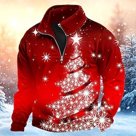 Christmas Men's Christmas Tree 3D Sweatshirt Sports Fashion Casual Long Sleeve Zip Home Party Work Streetwear Red Blue Purple Green Zip Up Fall All Seasons Des