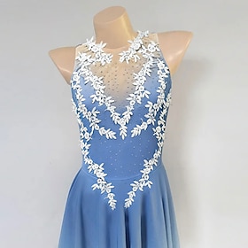 Figure Skating Dress Women's Girls' Ice Skating Dress Blue High Elasticity Training Competition Skating Wear Classic Crystal / Rhinestone Long Sleeve Ice Skati