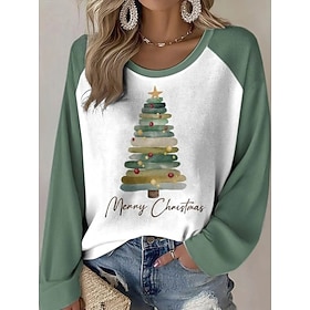Christmas Women's Christmas Tree T Shirt Graphic  Vintage Stylish Classic Long Sleeve Crew Neck Round Neck Regular Tops Daily Weekend Print Black Red Green Spr